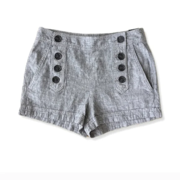 Express Gray Linen Blend Button Front High Rise Shorts - Picture 3 of 3